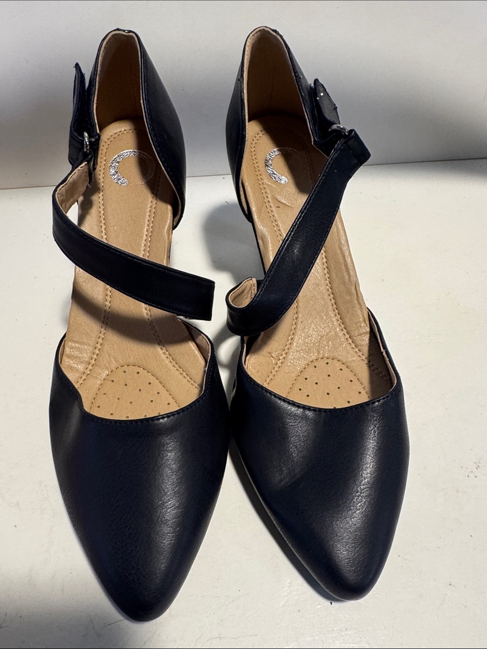 Pointed Toe Black Ankle Strap Flats for Women